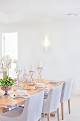 Dining area with a wooden table and chairs