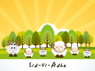 Obraz na płótnie Canvas Poster for Eid-Ul-Adha festival celebration in kiddish style.
