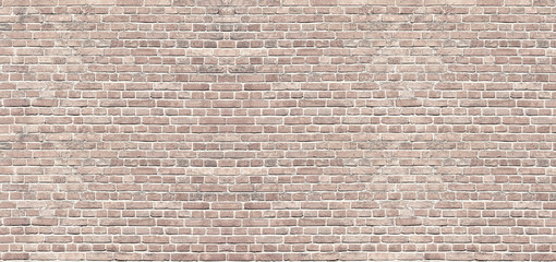 Panoramic background of wide beige brick wall texture. Home or office design backdrop