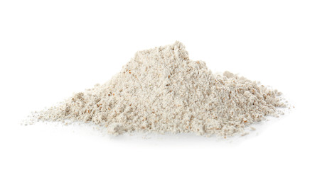 Heap of flour on white background