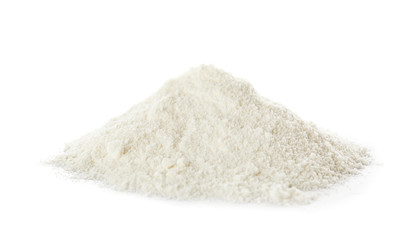 Heap of flour on white background