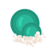 Washing the plates with detergent color vector icon. Flat design
