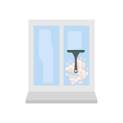 Window cleaning process color vector icon. Flat design
