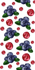 Background pattern of summer berries on white background for decoration and design.