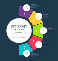 Vector infographic flat template sectors for five label, diagram, graph, presentation. Business concept with 5 options. For content, flowchart, steps, timeline, workflow, marketing, report