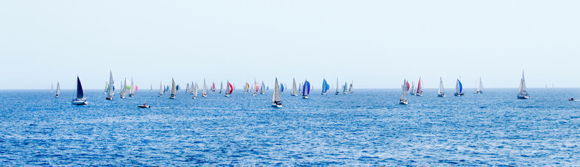 Panorama of Sailing yachts during regatta  Brindisi Corfu 2019 - obrazy, fototapety, plakaty