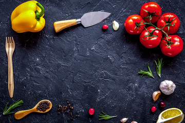 concept cook work on dark background top view mock up