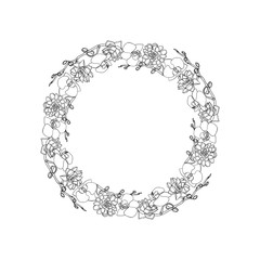 Hand drawn doodle style succulent and orchid flowers .wreath.