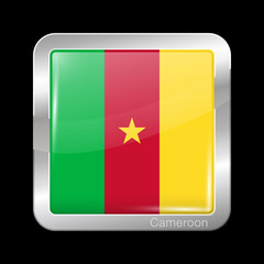 Flag of Cameroon. Glossy and Metal Icon Square Shape. Vector