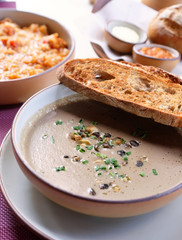 truffle mushroom soup with roasted bread