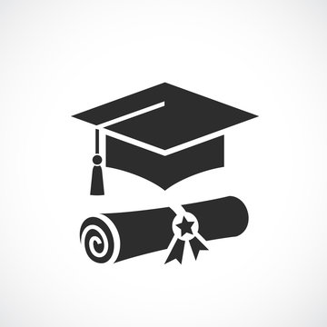 Mortarboard and academic diploma vector icon