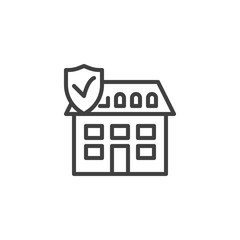 Real estate insurance line icon. linear style sign for mobile concept and web design. House and shield outline vector icon. Symbol, logo illustration. Vector graphics