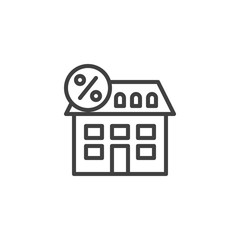 Mortgage insurance line icon. linear style sign for mobile concept and web design. House with percentage sign outline vector icon. Symbol, logo illustration. Vector graphics
