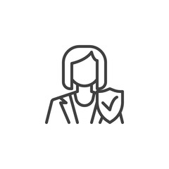 Unemployed insurance vector icon. filled flat sign for mobile concept and web design. Woman with shield glyph icon. Symbol, logo illustration. Vector graphics