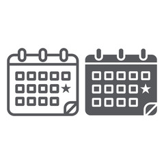 Calendar line and glyph icon, date and day, reminder sign, vector graphics, a linear pattern on a white background.