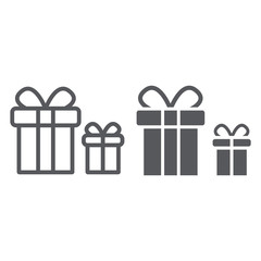 Gift boxes line and glyph icon, package and surprise, presents sign, vector graphics, a linear pattern on a white background.
