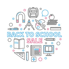 Back to School Sale vector concept circular creative illustration in outline style