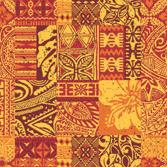 Hawaiian style tribal fabric patchwork vintage vector seamless pattern