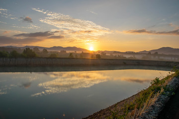 Sunrise view At Ban Na Thong Suk Reservoir, Songkhla Province, Thailand