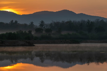 View at Ban Thong Suk Reservoir, Songkhla, Thailand at sunrise.