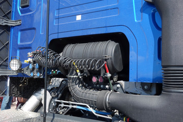 View of tractor truck without a trailer