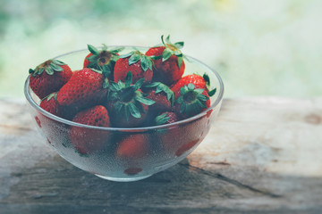 Fresh strawberries from farm on table for eating.
