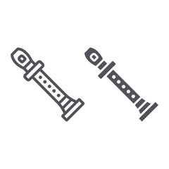 Flute line and glyph icon, music and instrument, flageolet sign, vector graphics, a linear pattern on a white background.