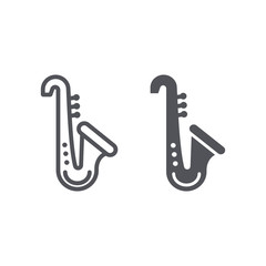 Saxophone line and glyph icon, music and instrument, trumpet sign, vector graphics, a linear pattern on a white background.