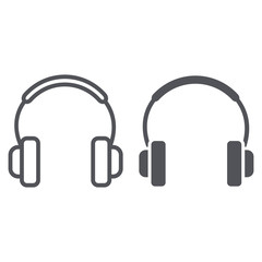 Headphones line and glyph icon, music and sound, audio accessory sign, vector graphics, a linear pattern on a white background.