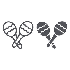 Maracas line and glyph icon, music and percussion, mexican musical instrument sign, vector graphics, a linear pattern on a white background.