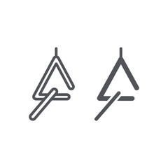 Triangle instrument line and glyph icon, music and sound, musical triangle sign, vector graphics, a linear pattern on a white background.