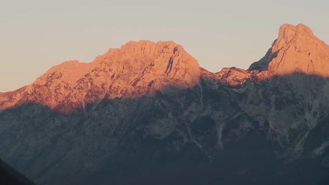 Mountain summit in Valbona walking towards Theth  at sunset