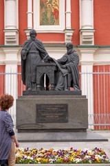 evening fountain with lights in Gorky Park