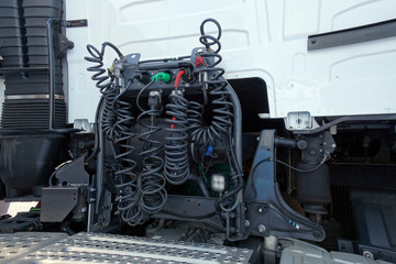 View of tractor truck without a trailer