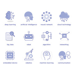 Artificial intelligence. Machine learning. vector icons