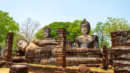 Buddha statue made Made from cement ,in World heritage Kamphaeng Phet historical park, Thailand