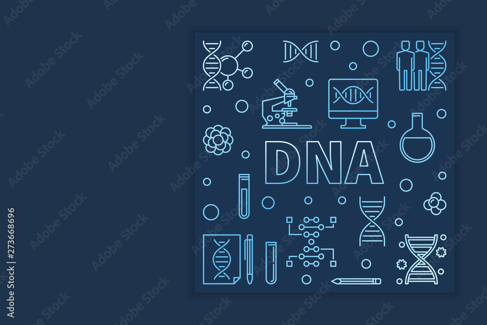 Aufkleber dna vector blue square design element or banner in thin line style on dark background
