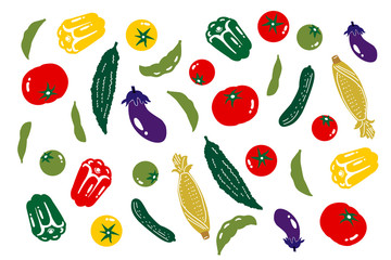 日本の夏の野菜のイラスト