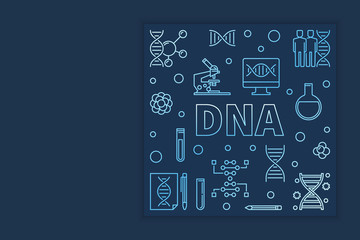 DNA vector blue square design element or banner in thin line style on dark background