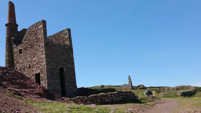 The Poldark famous tin and copper mine location known as wheal leisure. The real name is wheal owles, a world heritage site in the cornish countryside close to beautiful cliffs. 4k footage