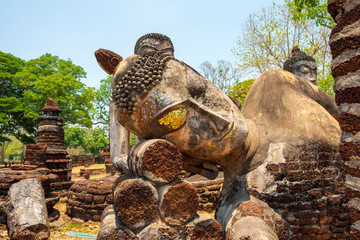 Buddha statue made Made from cement ,in World heritage Kamphaeng Phet historical park, Thailand