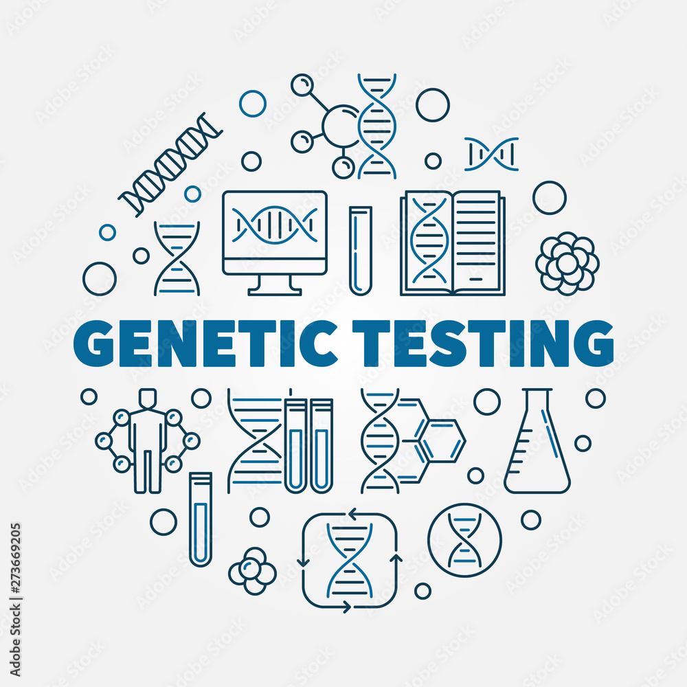Poster genetic testing vector round concept illustration in thin line style