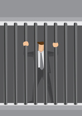 Businessman Behind Bars Vector Cartoon Illustration