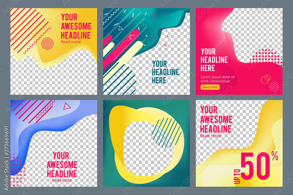 Sticker editable social banners. simple web visual offers web media content square business banners vector i