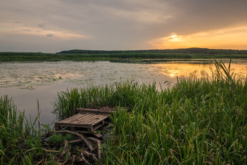 Sunrise over the Sulejowski lake near Sulejow, Poland