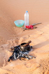 Fototapeta na wymiar Boiling of a water in the sand dunes of Sharqiya (Wahiba) Sands, Oman