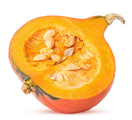 Fresh red hokkaido pumpkin cut in half