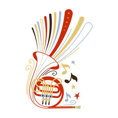French horn flat vector illustration
