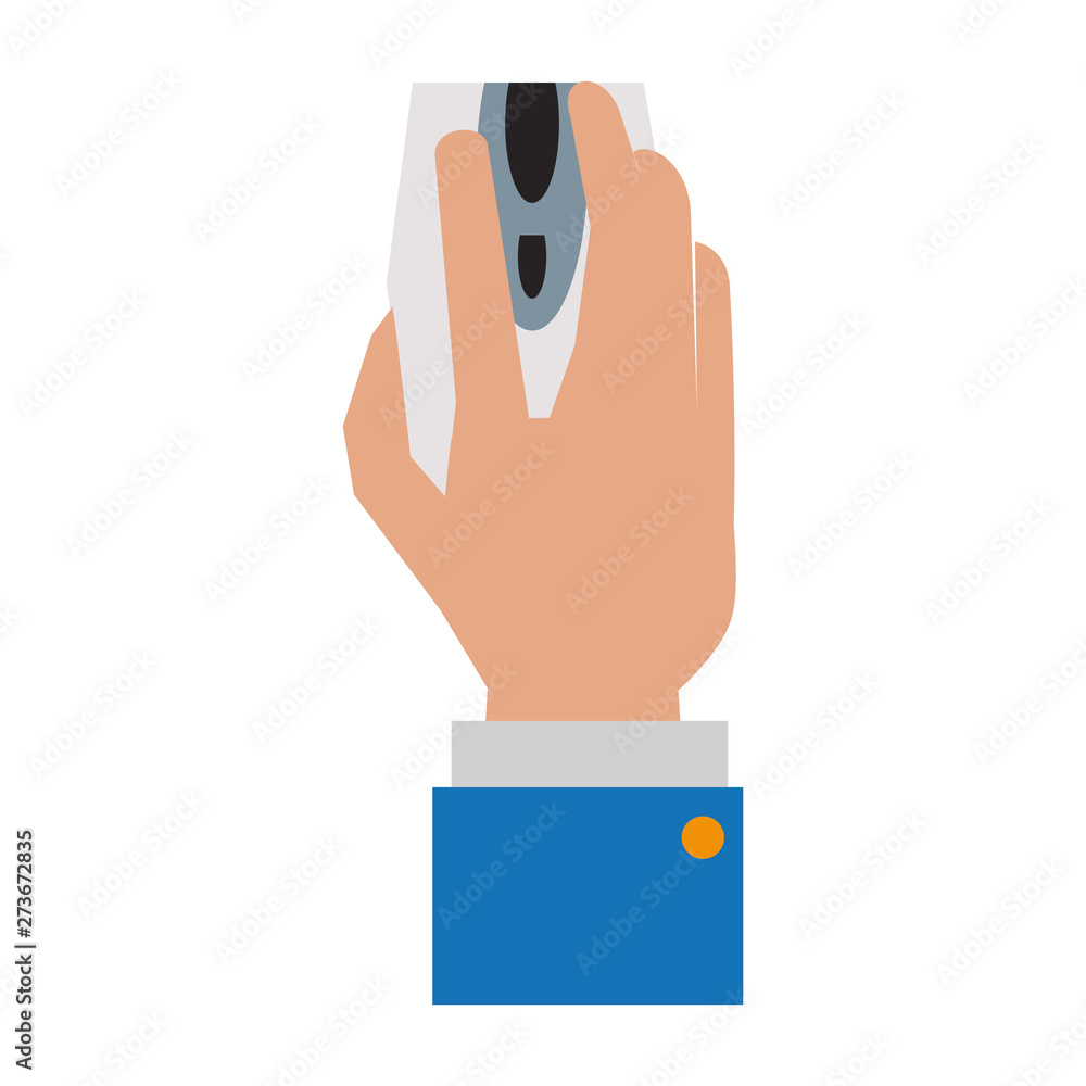 Poster hand using computer mouse cartoon isolated