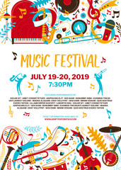 Music festival flat vector poster template